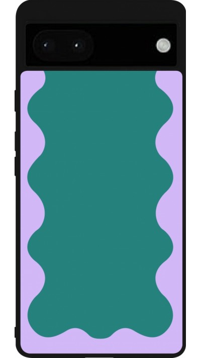 Coque Google Pixel 6a - Silicone rigide noir Wavy Rectangle Green Purple