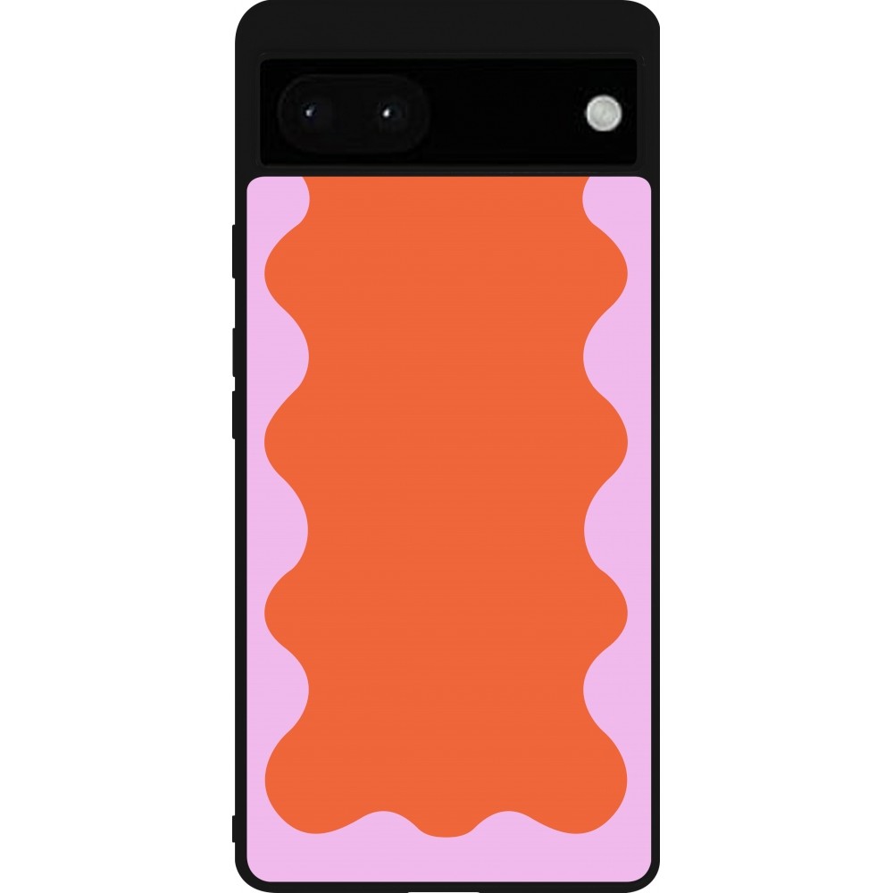 Google Pixel 6a Case Hülle - Silikon schwarz Wavy Rectangle Orange Pink