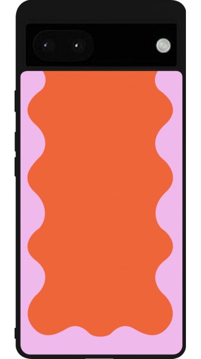 Coque Google Pixel 6a - Silicone rigide noir Wavy Rectangle Orange Pink