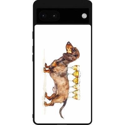 Coque Google Pixel 6a - Silicone rigide noir Wine Teckel