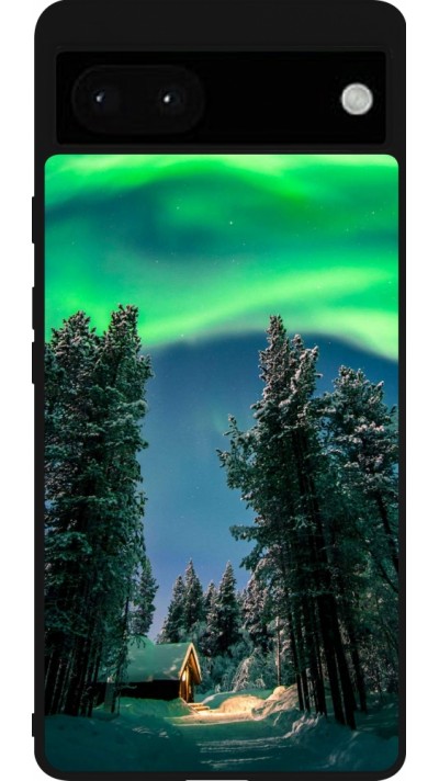 Coque Google Pixel 6a - Silicone rigide noir Winter 22 Northern Lights