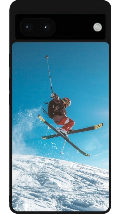 Coque Google Pixel 6a - Silicone rigide noir Winter 22 Ski Jump