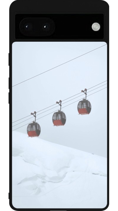 Coque Google Pixel 6a - Silicone rigide noir Winter 22 ski lift