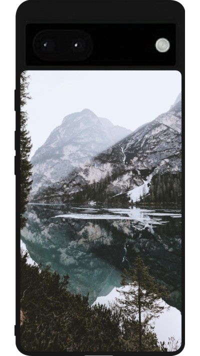 Coque Google Pixel 6a - Silicone rigide noir Winter 22 snowy mountain and lake