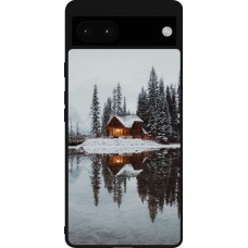 Coque Google Pixel 6a - Silicone rigide noir Winter 25 Winter house forest afternoon