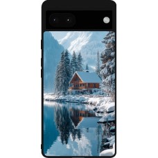 Coque Google Pixel 6a - Silicone rigide noir Winter 25 Winter house forest day