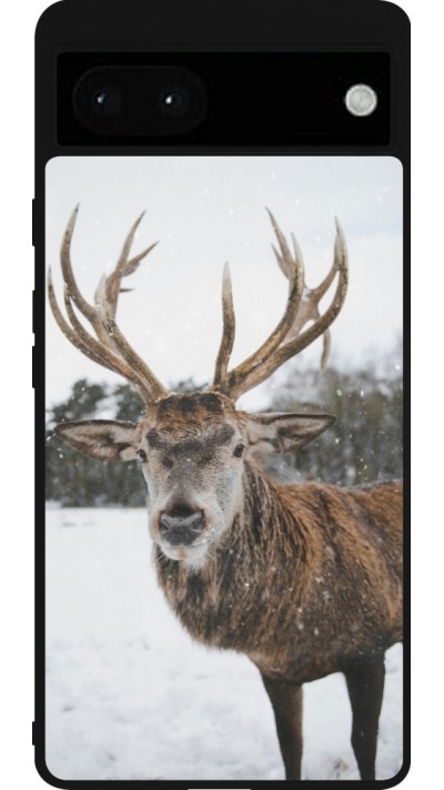 Google Pixel 6a Case Hülle - Silikon schwarz Winter 25 Winter reindeer