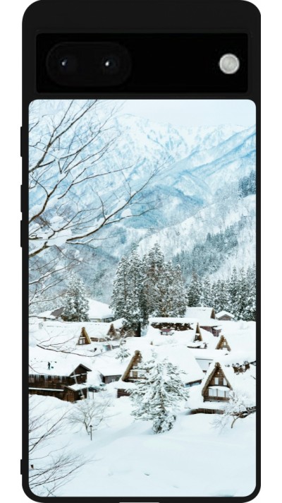 Google Pixel 6a Case Hülle - Silikon schwarz Winter 25 Winter snowy landscape