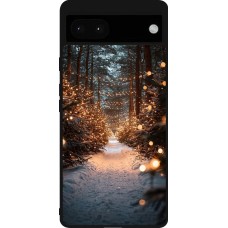 Coque Google Pixel 6a - Silicone rigide noir Winter 25 Winter snowy road