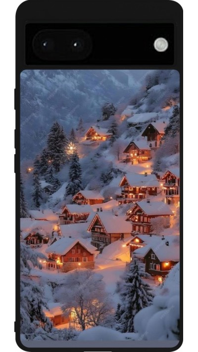 Google Pixel 6a Case Hülle - Silikon schwarz Winter 25 Winter snowy village