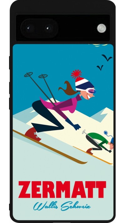 Coque Google Pixel 6a - Silicone rigide noir Zermatt Ski Downhill