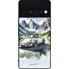 Coque Google Pixel 6 Pro - Silicone rigide noir Porsche 911 Mountain Watercolor
