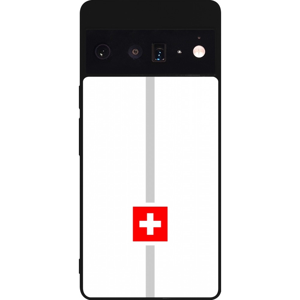Coque Google Pixel 6 Pro - Silicone rigide noir Canton CH blanc
