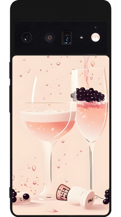 Coque Google Pixel 6 Pro - Silicone rigide noir Champagne Pouring Pink