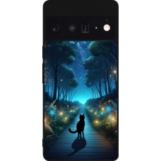 Google Pixel 6 Pro Case Hülle - Silikon schwarz Schwarze Katze Spaziergang