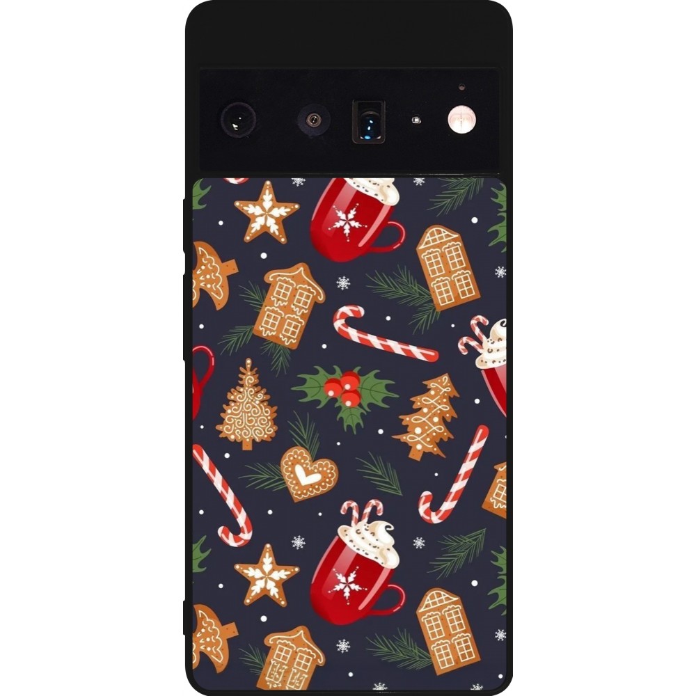 Coque Google Pixel 6 Pro - Silicone rigide noir Christmas 25 Pattern Gingerbread House