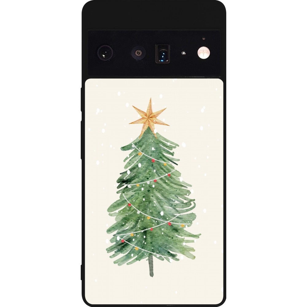 Coque Google Pixel 6 Pro - Silicone rigide noir Christmas 25 Sketch Tree