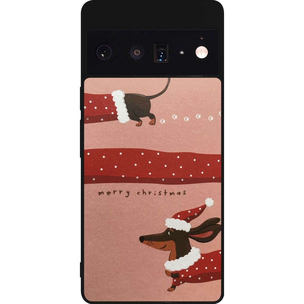 Coque Google Pixel 6 Pro - Silicone rigide noir Christmas 25 Teckel Merry Xmas