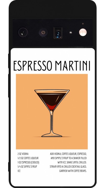 Coque Google Pixel 6 Pro - Silicone rigide noir Cocktail recette Espresso Martini