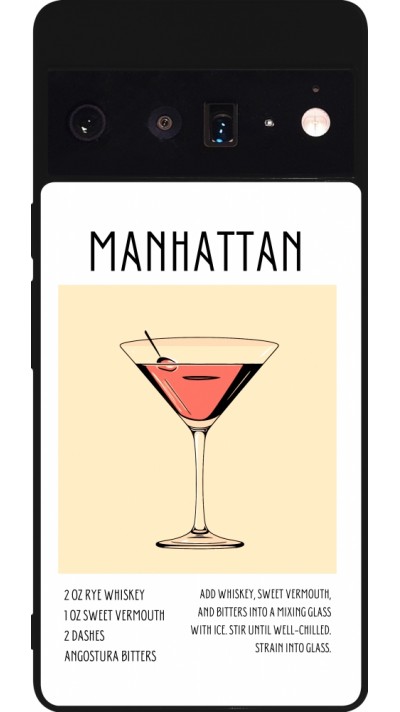 Coque Google Pixel 6 Pro - Silicone rigide noir Cocktail recette Manhattan