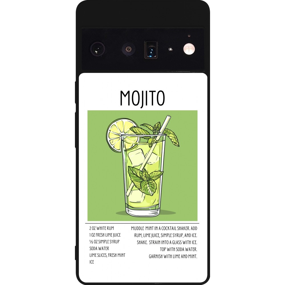 Coque Google Pixel 6 Pro - Silicone rigide noir Cocktail recette Mojito
