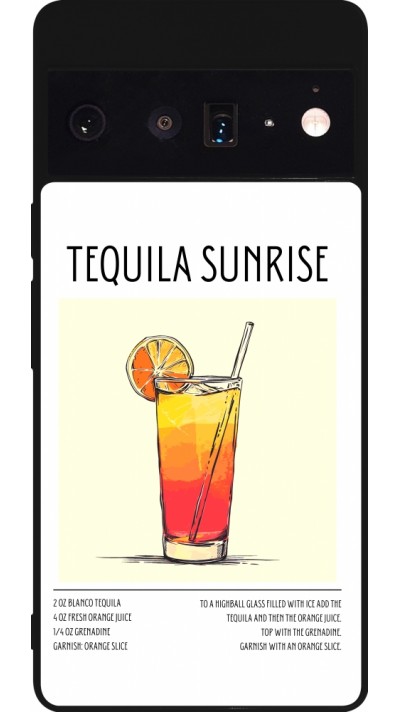 Coque Google Pixel 6 Pro - Silicone rigide noir Cocktail recette Tequila Sunrise