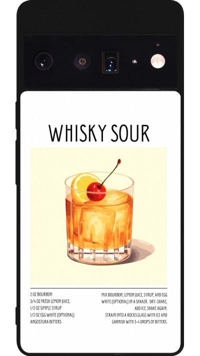 Coque Google Pixel 6 Pro - Silicone rigide noir Cocktail recette Whisky Sour