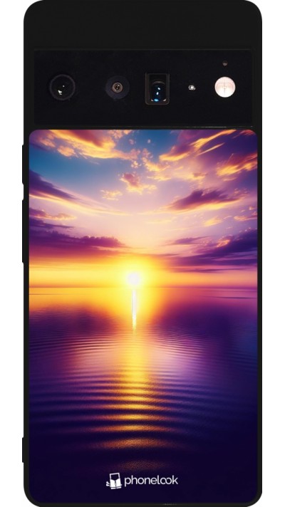 Coque Google Pixel 6 Pro - Silicone rigide noir Coucher soleil jaune violet