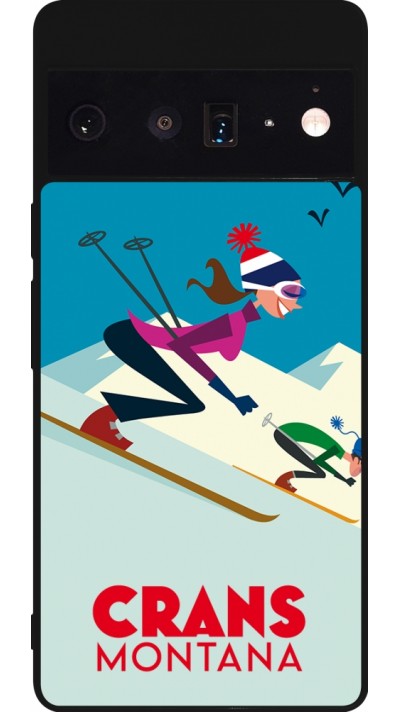 Coque Google Pixel 6 Pro - Silicone rigide noir Crans-Montana Ski Downhill