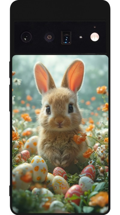 Coque Google Pixel 6 Pro - Silicone rigide noir Easter 2026 Rabbit in the garden