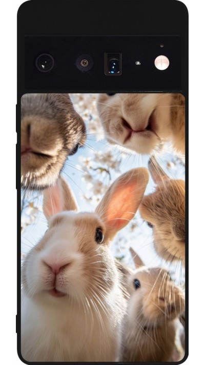 Coque Google Pixel 6 Pro - Silicone rigide noir Easter 2026 Rabbits