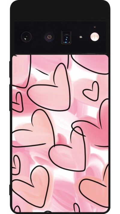Coque Google Pixel 6 Pro - Silicone rigide noir Easter 2023 pink hearts