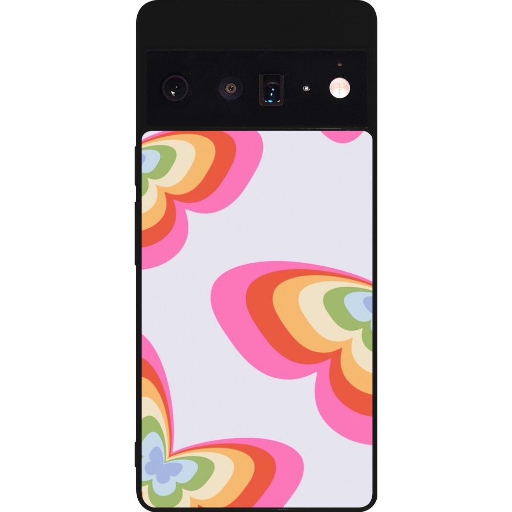 Coque Google Pixel 6 Pro - Silicone rigide noir Easter 2024 rainbow butterflies