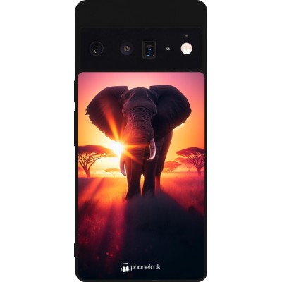 Google Pixel 6 Pro Case Hülle - Silikon schwarz Elefant Sonnenaufgang Schönheit