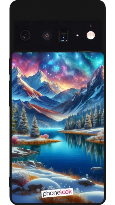 Coque Google Pixel 6 Pro - Silicone rigide noir Fantasy Mountain Lake Sky Stars