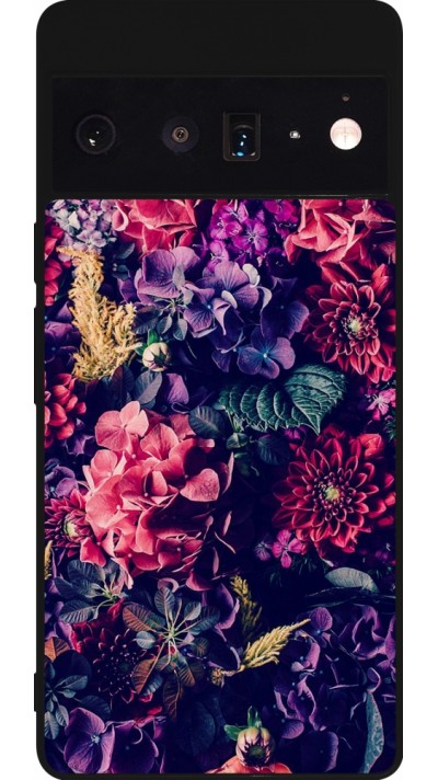 Coque Google Pixel 6 Pro - Silicone rigide noir Flowers Dark
