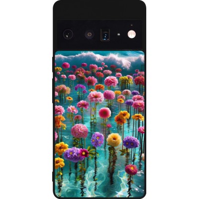 Coque Google Pixel 6 Pro - Silicone rigide noir Flower sea waves