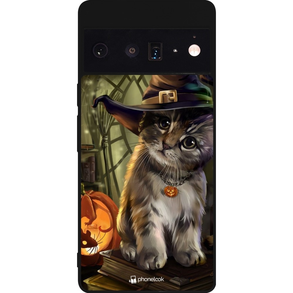 Coque Google Pixel 6 Pro - Silicone rigide noir Halloween 21 Witch cat