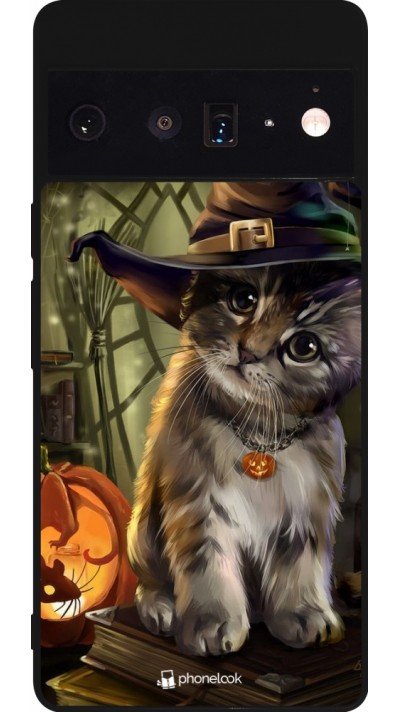 Coque Google Pixel 6 Pro - Silicone rigide noir Halloween 21 Witch cat