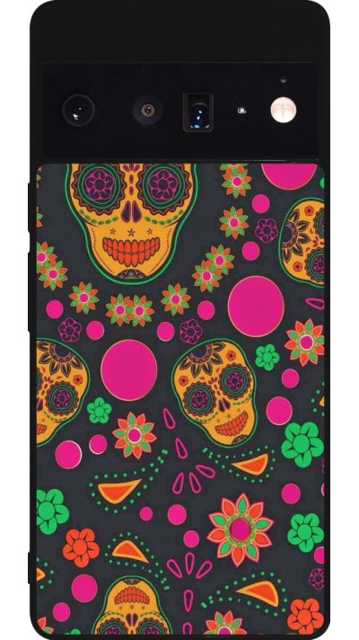 Coque Google Pixel 6 Pro - Silicone rigide noir Halloween 22 colorful mexican skulls