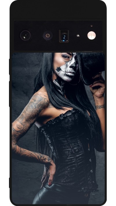 Coque Google Pixel 6 Pro - Silicone rigide noir Halloween 22 Tattooed Girl