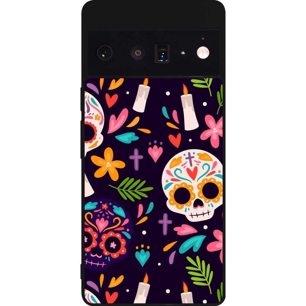 Coque Google Pixel 6 Pro - Silicone rigide noir Halloween 2023 mexican style