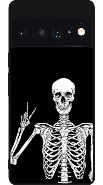 Coque Google Pixel 6 Pro - Silicone rigide noir Halloween 2023 peace skeleton