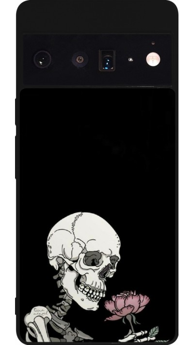 Coque Google Pixel 6 Pro - Silicone rigide noir Halloween 2023 rose and skeleton