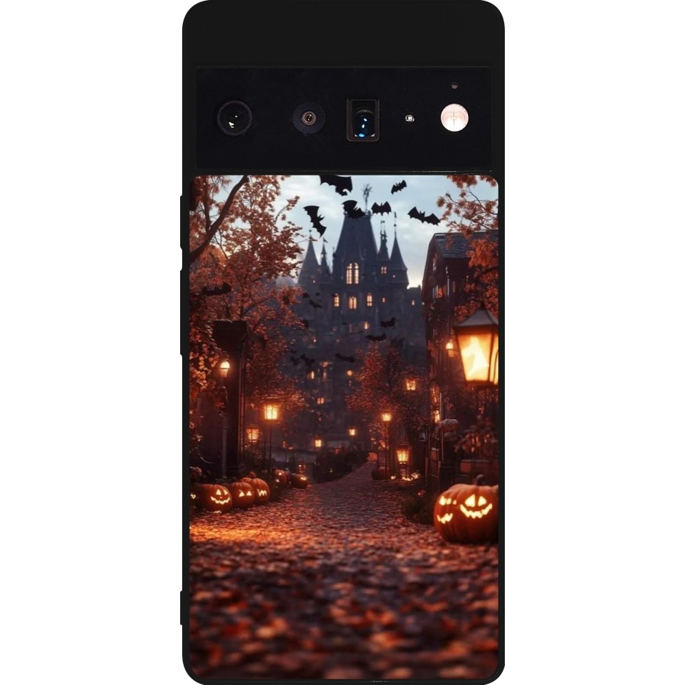 Coque Google Pixel 6 Pro - Silicone rigide noir Halloween 2025 Haunted house