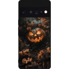 Coque Google Pixel 6 Pro - Silicone rigide noir Halloween 2025 Pumpkin with flowers