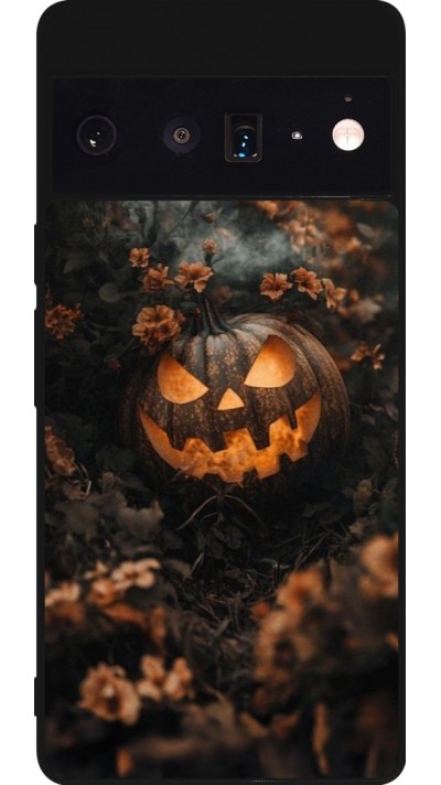 Coque Google Pixel 6 Pro - Silicone rigide noir Halloween 2025 Pumpkin with flowers