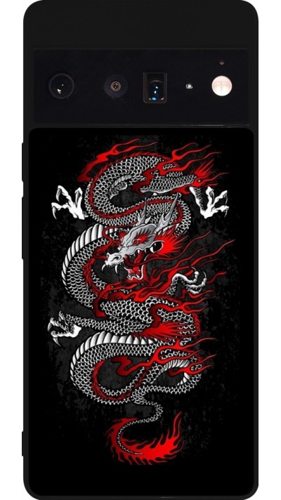 Coque Google Pixel 6 Pro - Silicone rigide noir Japanese style Dragon Tattoo Red Black