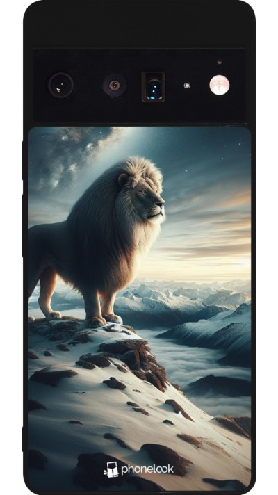Coque Google Pixel 6 Pro - Silicone rigide noir Le lion blanc