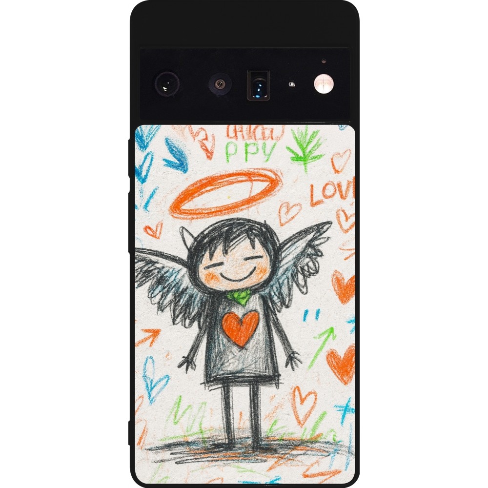 Google Pixel 6 Pro Case Hülle - Silikon schwarz Little Angel Sketch Love